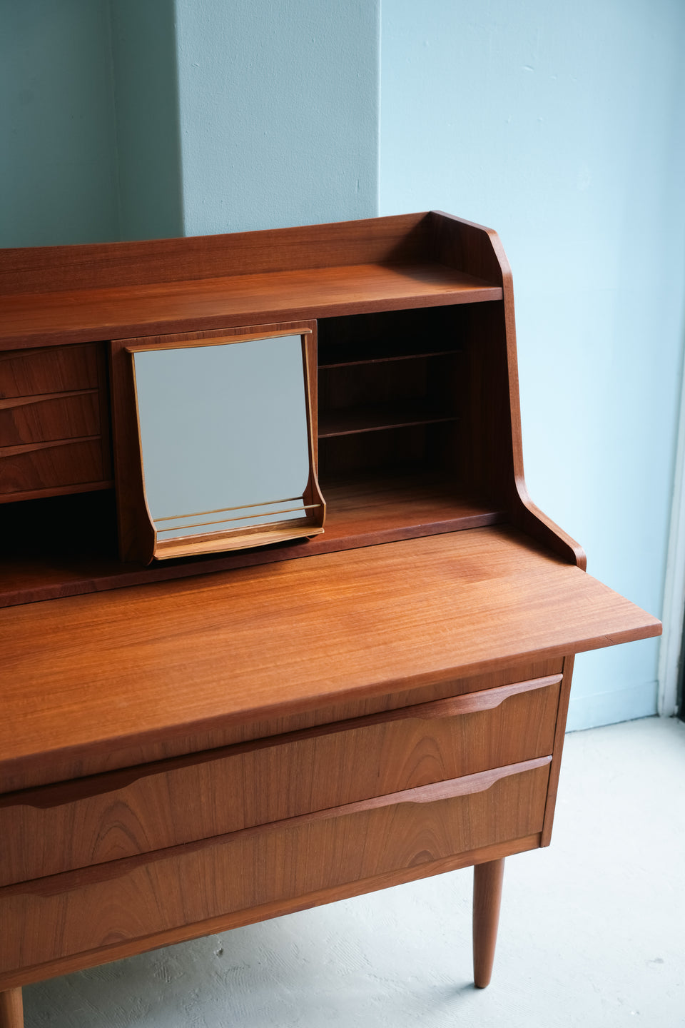 Teak Writing Bureau with Mirror Danish Vintage/デンマークヴィンテージ ライティングビューロー ドレッサー チーク材