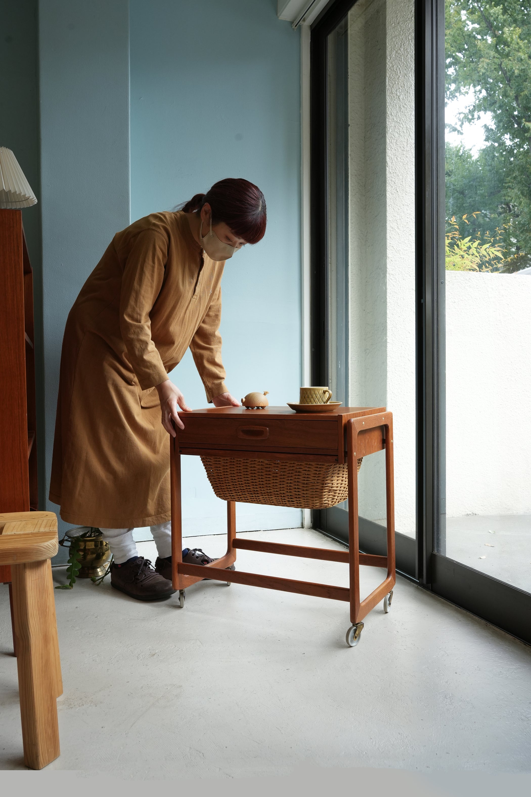 デンマークヴィンテージ ソーイングサイドテーブル キャスター付 北欧家具/Danish Vintage Sewing Side Table ...