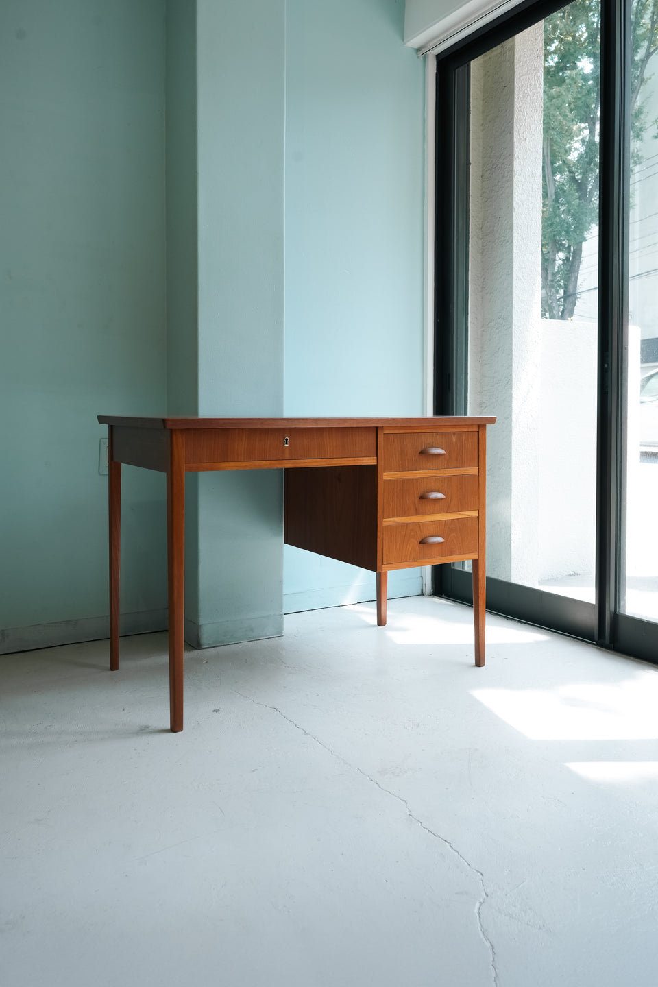Danish Vintage Teak Single Pedestal Desk/デンマークヴィンテージ 片袖デスク 机 チーク材 北欧家具