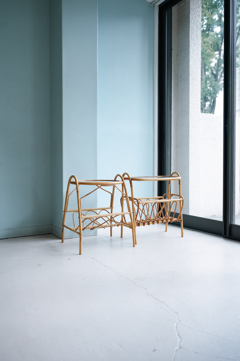 Glass Top Rattan Side Table Danish Vintage/デンマークヴィンテージ ガラストップ ラタンサイドテーブル 北欧家具