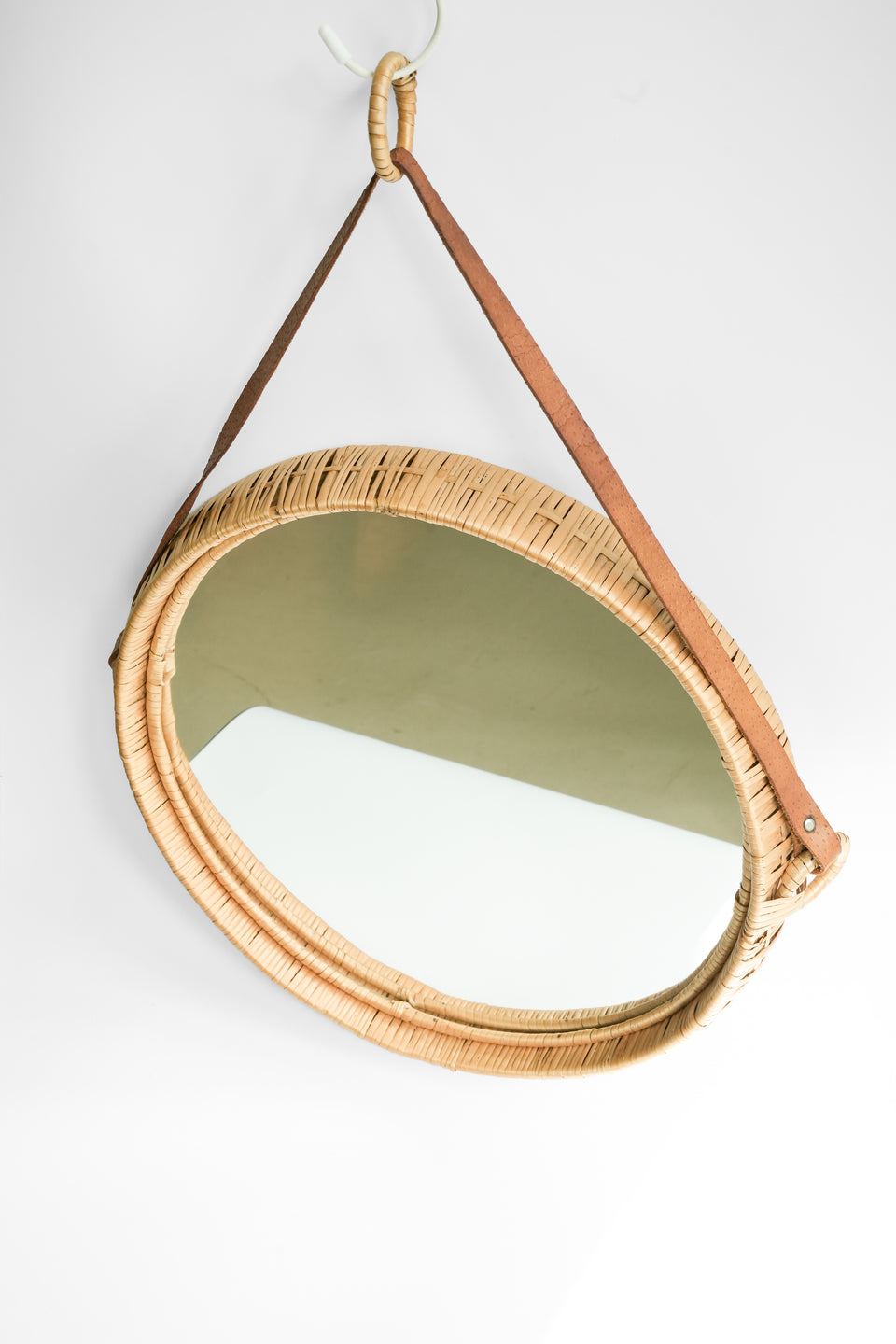 Swedish Vintage Rattan Frame Wall Mirror Bengt Ruda/スウェーデンヴィンテージ ウォールミラー ラタンフレーム
