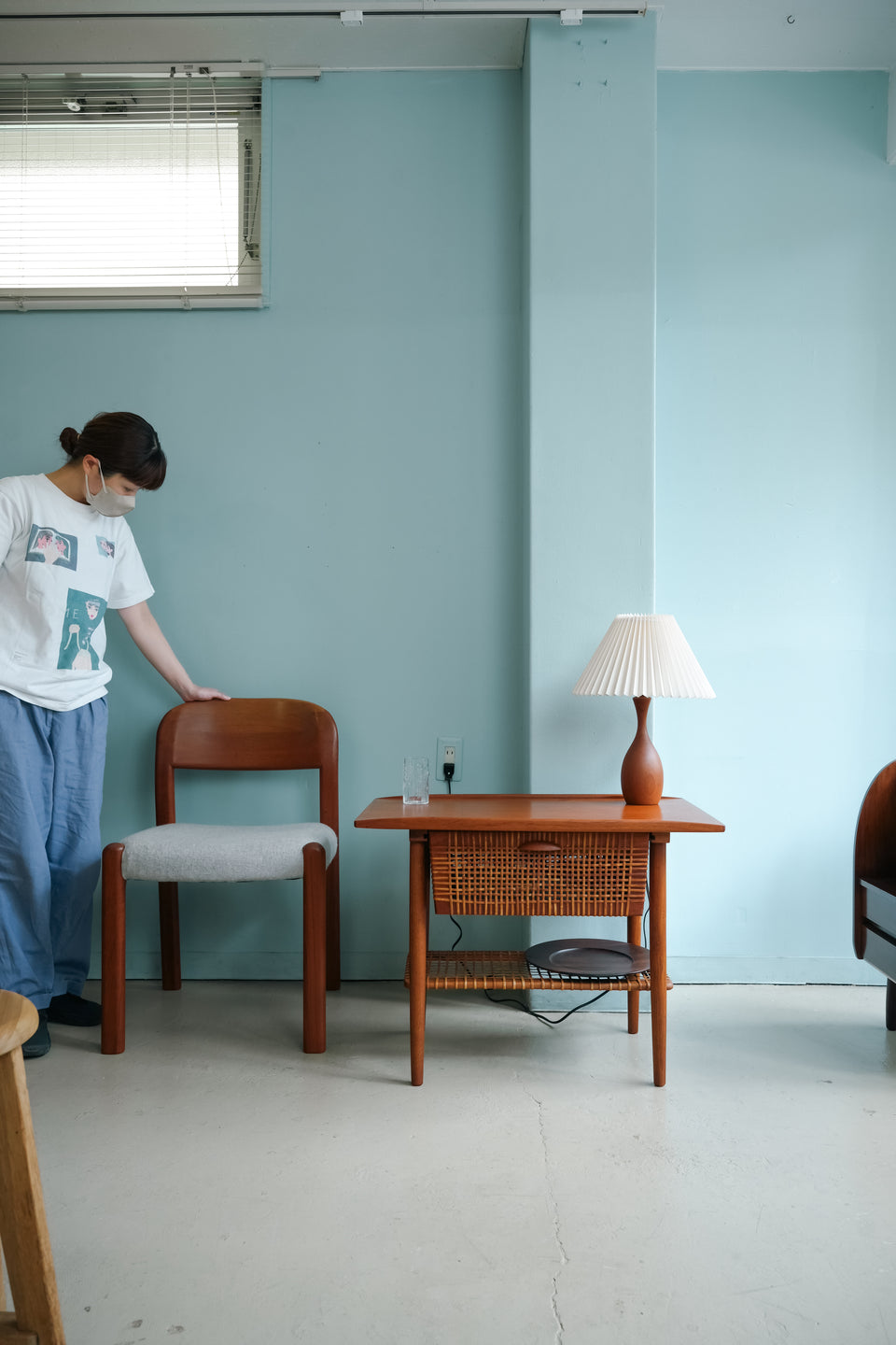 Danish Vintage Teak Rattan Sewing Table/デンマークヴィンテージ ソーイングテーブル チーク材 ラタン