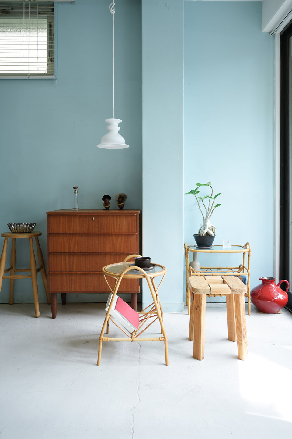 Glass Top Rattan Side Table Danish Vintage/デンマークヴィンテージ ガラストップ ラタンサイドテーブル 北欧家具