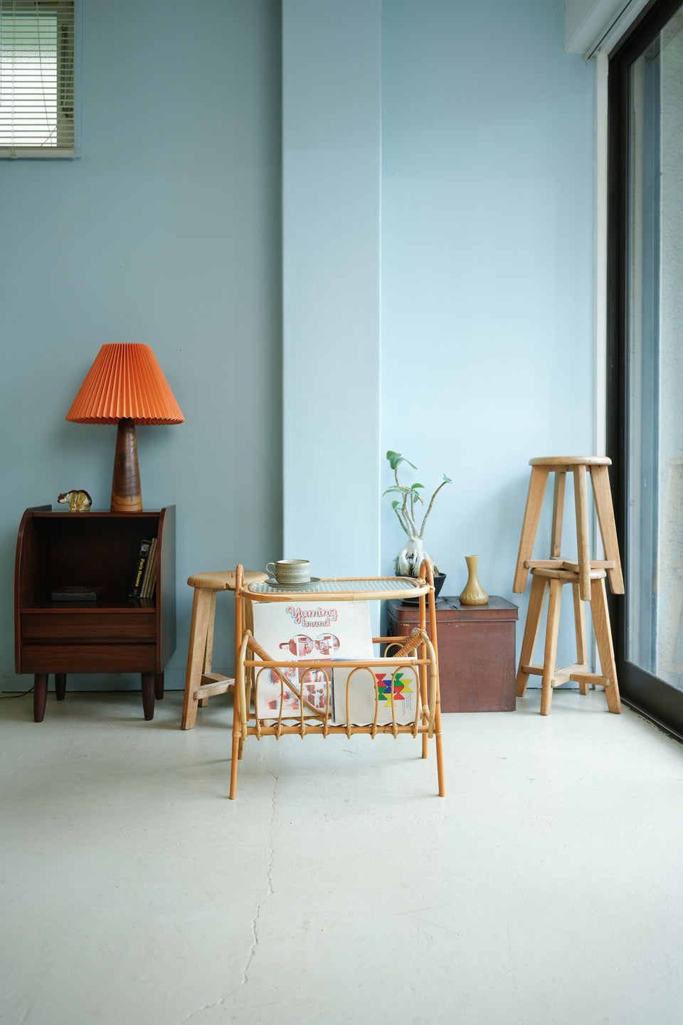 Rattan Glass Top Side Table Danish Vintage/デンマークヴィンテージ ラタン ガラストップ サイドテーブル