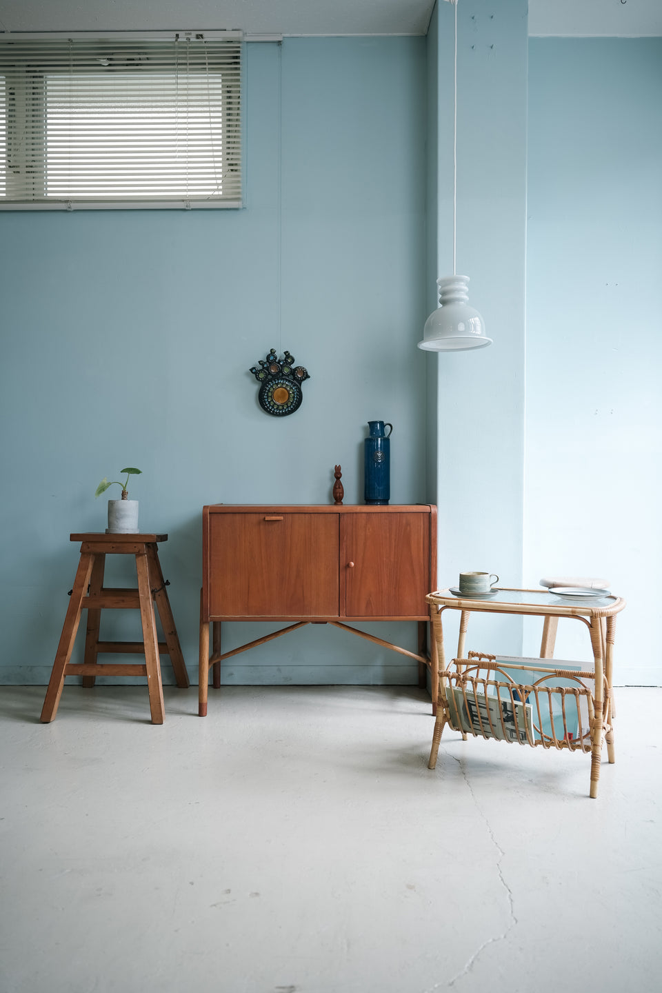 Danish Vintage Rattan Glass Top Side Table/デンマークヴィンテージ ラタン ガラストップ サイドテーブル