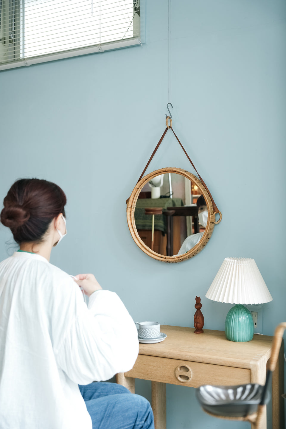 Swedish Vintage Rattan Frame Wall Mirror Bengt Ruda/スウェーデンヴィンテージ ウォールミラー ラタンフレーム
