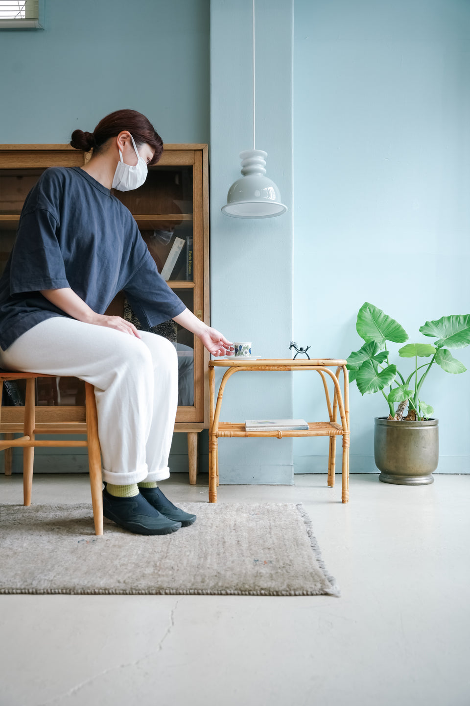 Danish Vintage Glass Top Rattan Side Table/デンマークヴィンテージ ガラストップ ラタンサイドテーブル