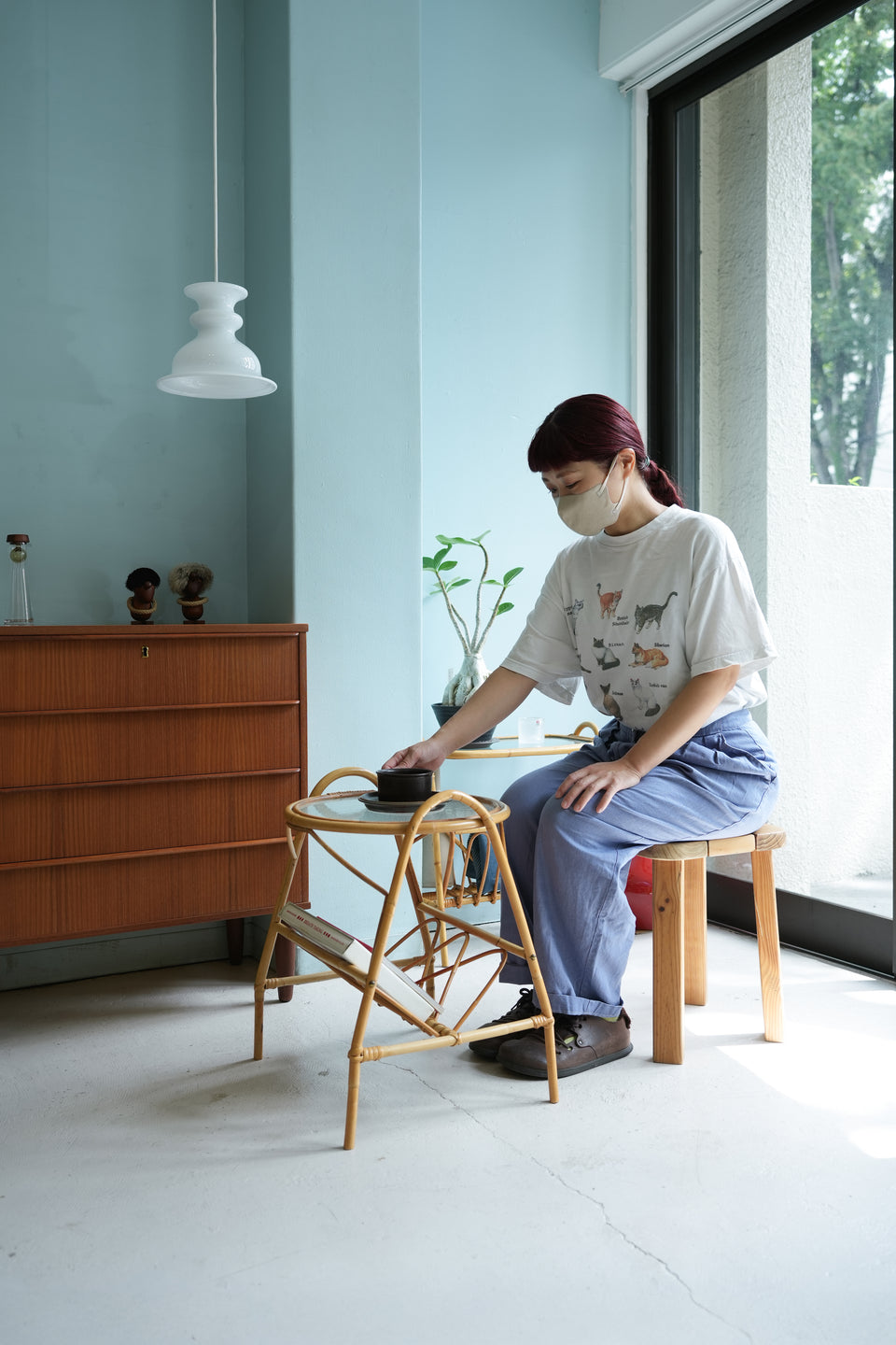 Glass Top Rattan Side Table Danish Vintage/デンマークヴィンテージ ガラストップ ラタンサイドテーブル 北欧家具