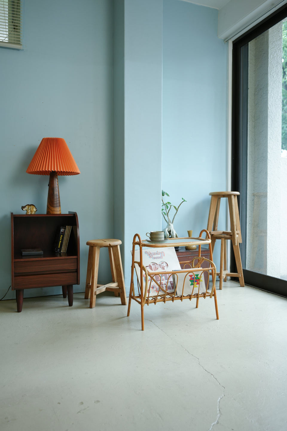 Rattan Glass Top Side Table Danish Vintage/デンマークヴィンテージ ラタン ガラストップ サイドテーブル