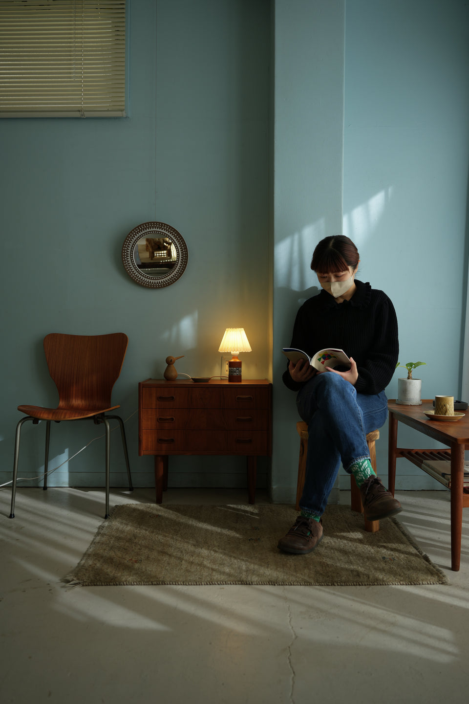 Swedish Vintage Teak and Tile Small Table Lamp/スウェーデンヴィンテージ テーブルランプ チーク材 照明 北欧インテリア
