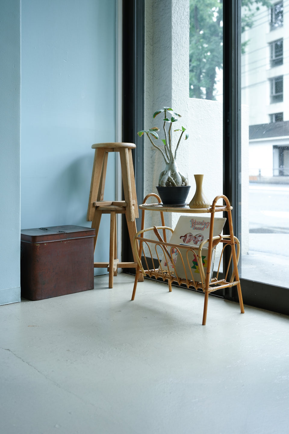 Rattan Glass Top Side Table Danish Vintage/デンマークヴィンテージ ラタン ガラストップ サイドテーブル
