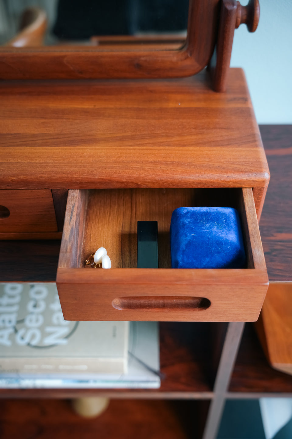 ヴィンテージ 卓上ミラー 引き出し付 チーク材/Vintage Teak Tabletop