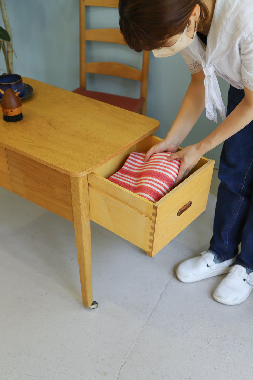 Scandinavian Vintage Sewing Table Wagon Oakwood/北欧ヴィンテージ ソーイングワゴン サイドテーブル オーク材