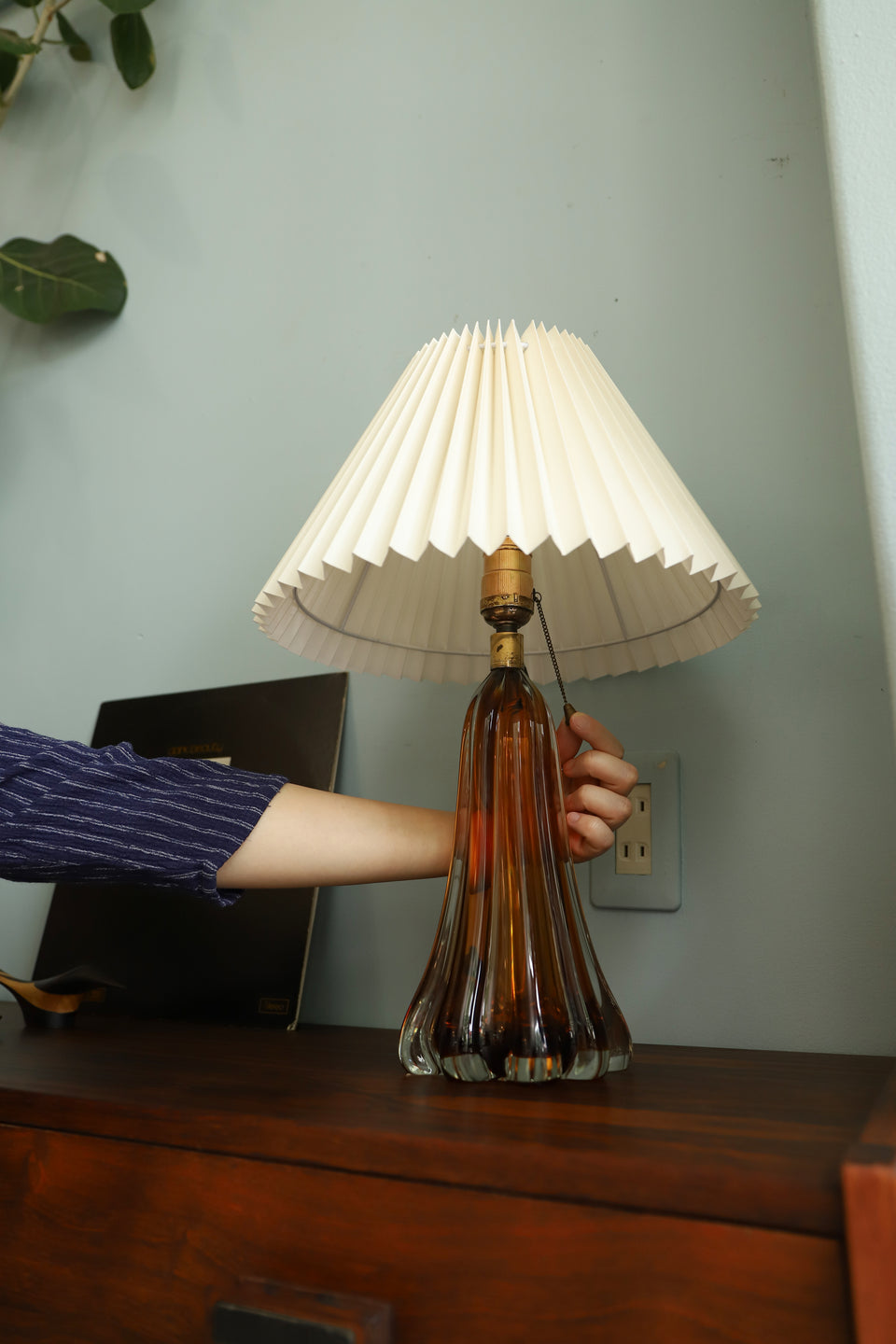 Vintage Amber Glass Lamp/ヴィンテージ ガラス テーブルランプ レトロ