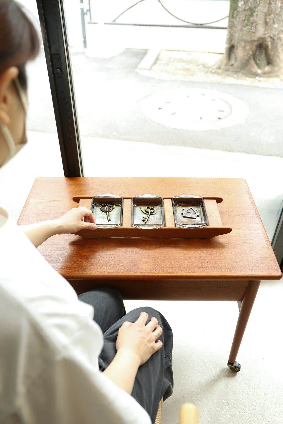 Danish Vintage Teak Glass Dish/デンマークヴィンテージ チーク材 ガラス トレイ