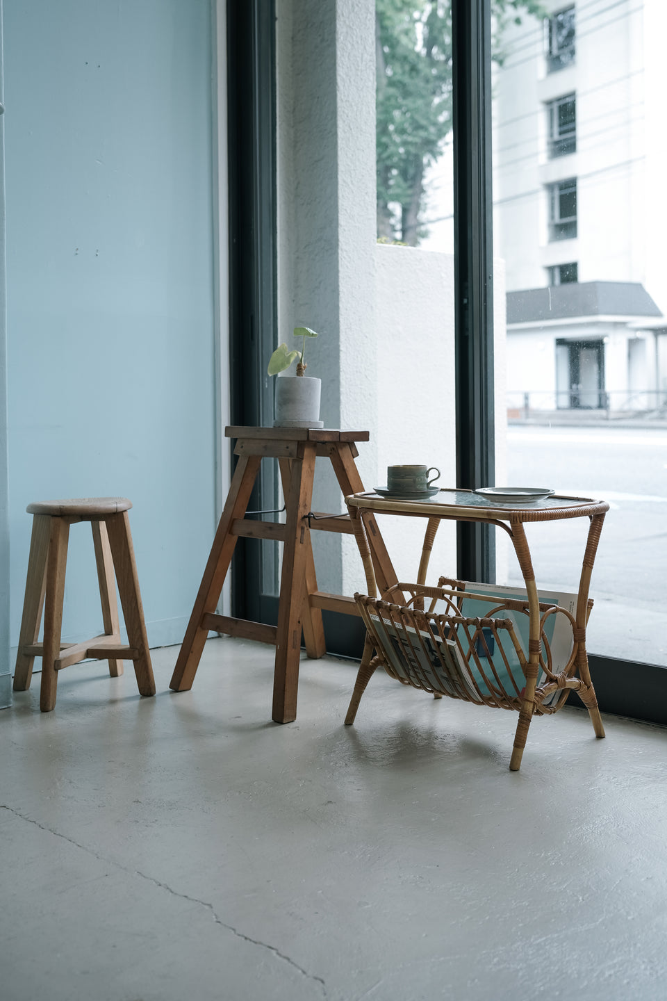Danish Vintage Rattan Glass Top Side Table/デンマークヴィンテージ ラタン ガラストップ サイドテーブル