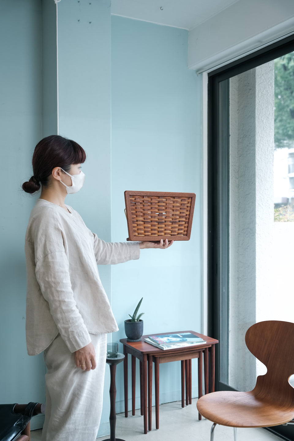Scandinavian Teak Rattan Magazine Rack/北欧ヴィンテージ マガジンラック チーク材 ラタン
