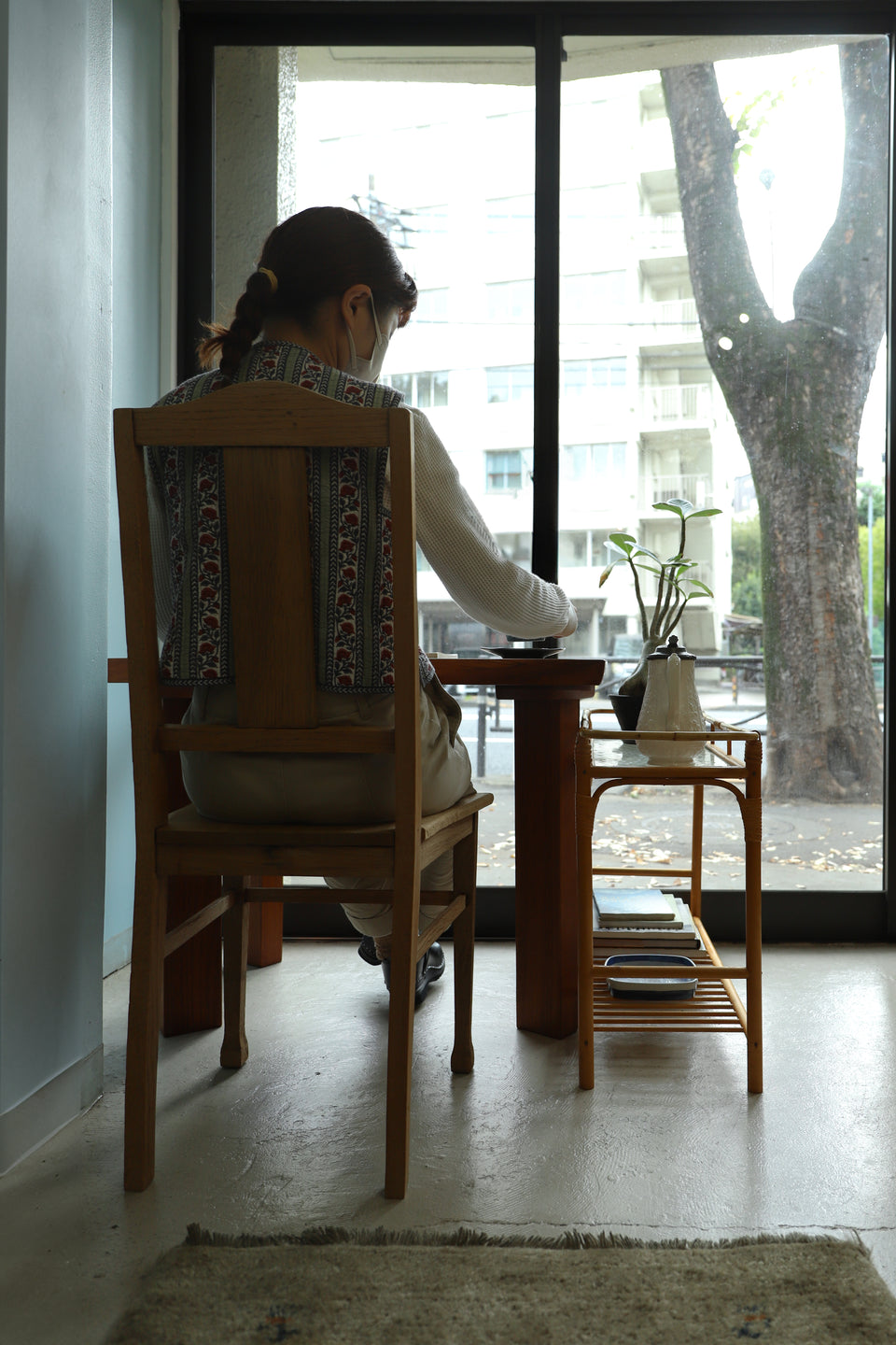 Glass Top Rattan Flame Side Table Euro Vintage/ヨーロッパヴィンテージ ラタンサイドテーブル ガラストップ