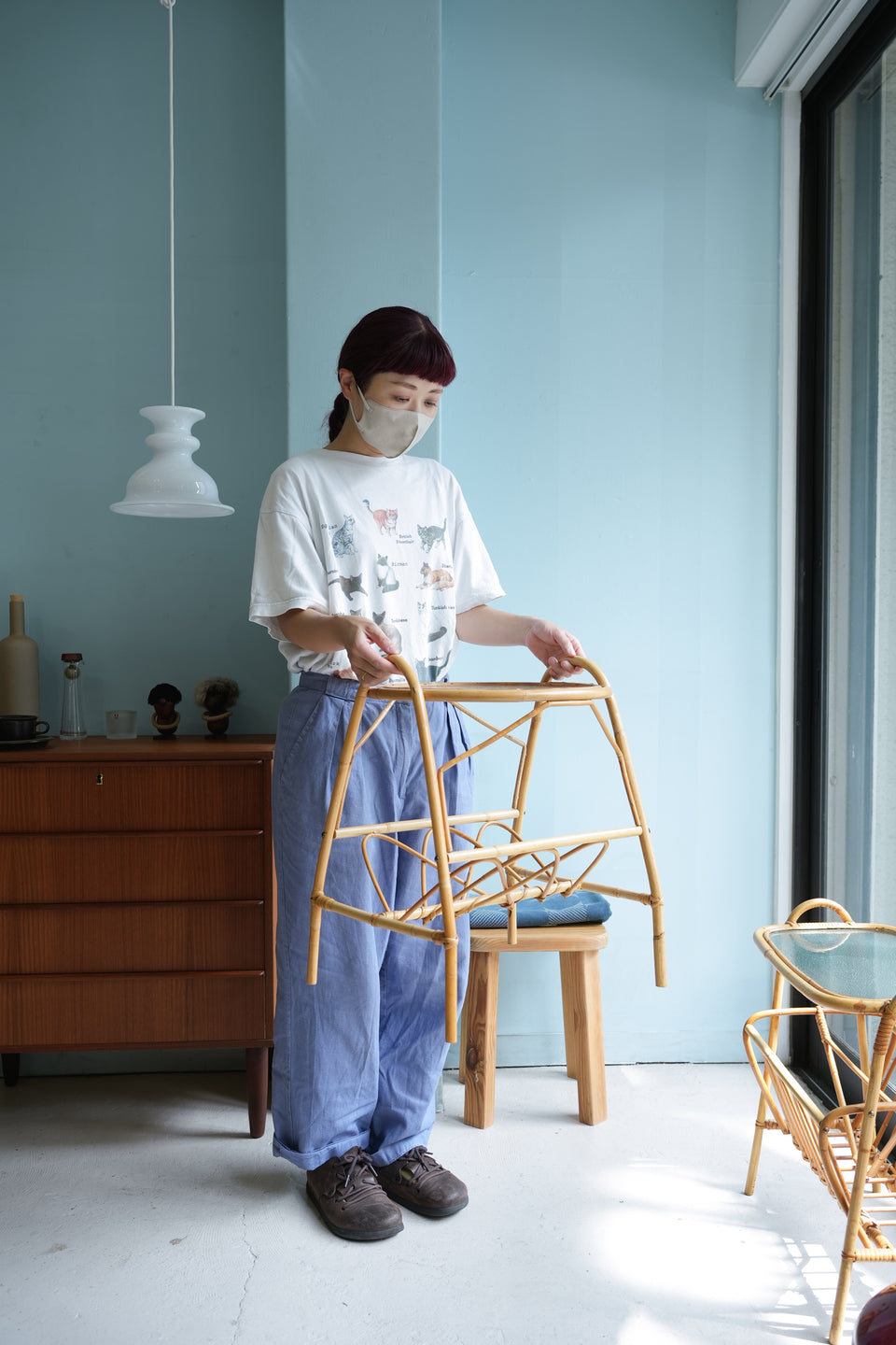 Glass Top Rattan Side Table Danish Vintage/デンマークヴィンテージ ガラストップ ラタンサイドテーブル 北欧家具