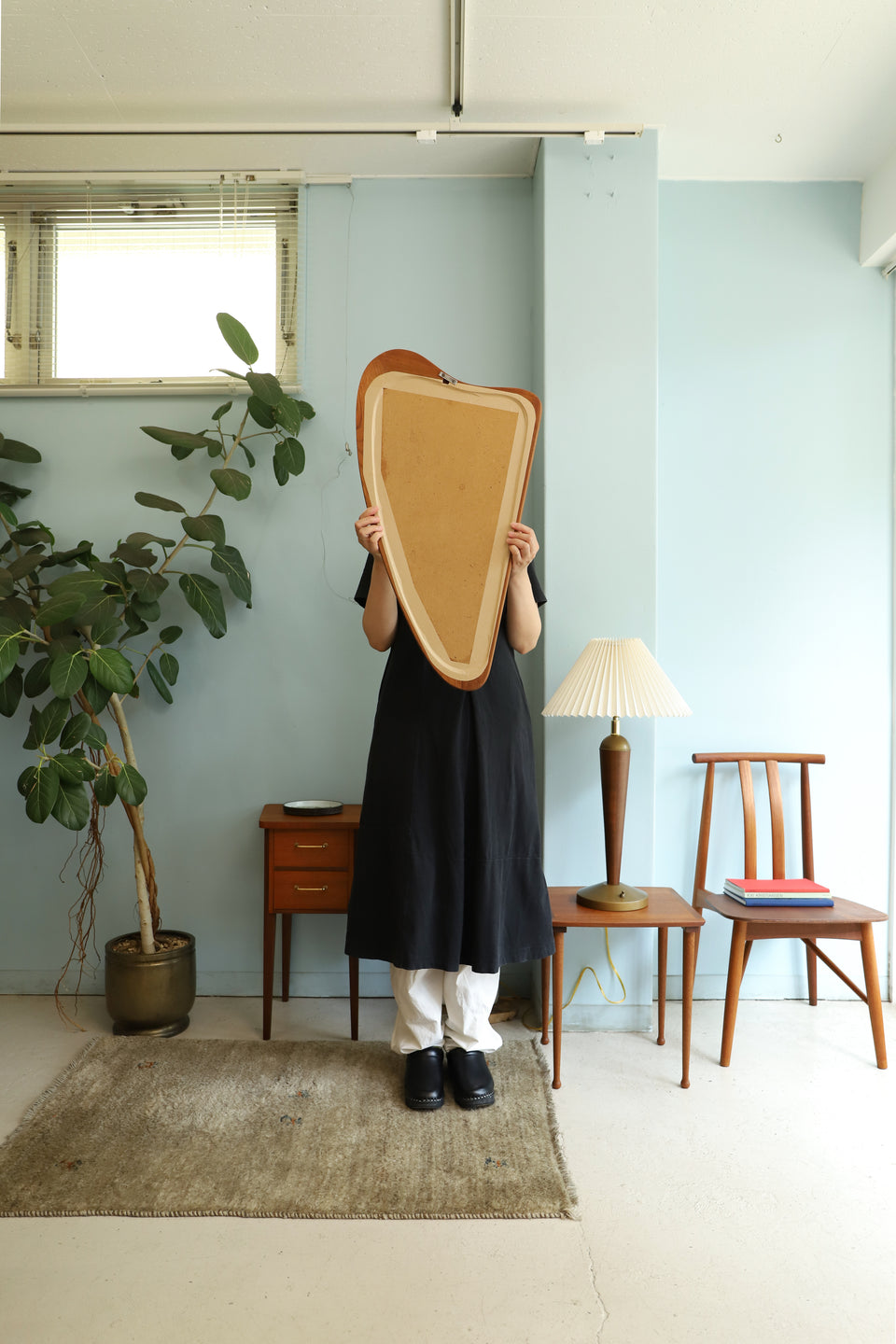 Danish Vintage Harp Shaped Wall Mirror/デンマークヴィンテージ ウォールミラー チークフレーム 北欧インテリア