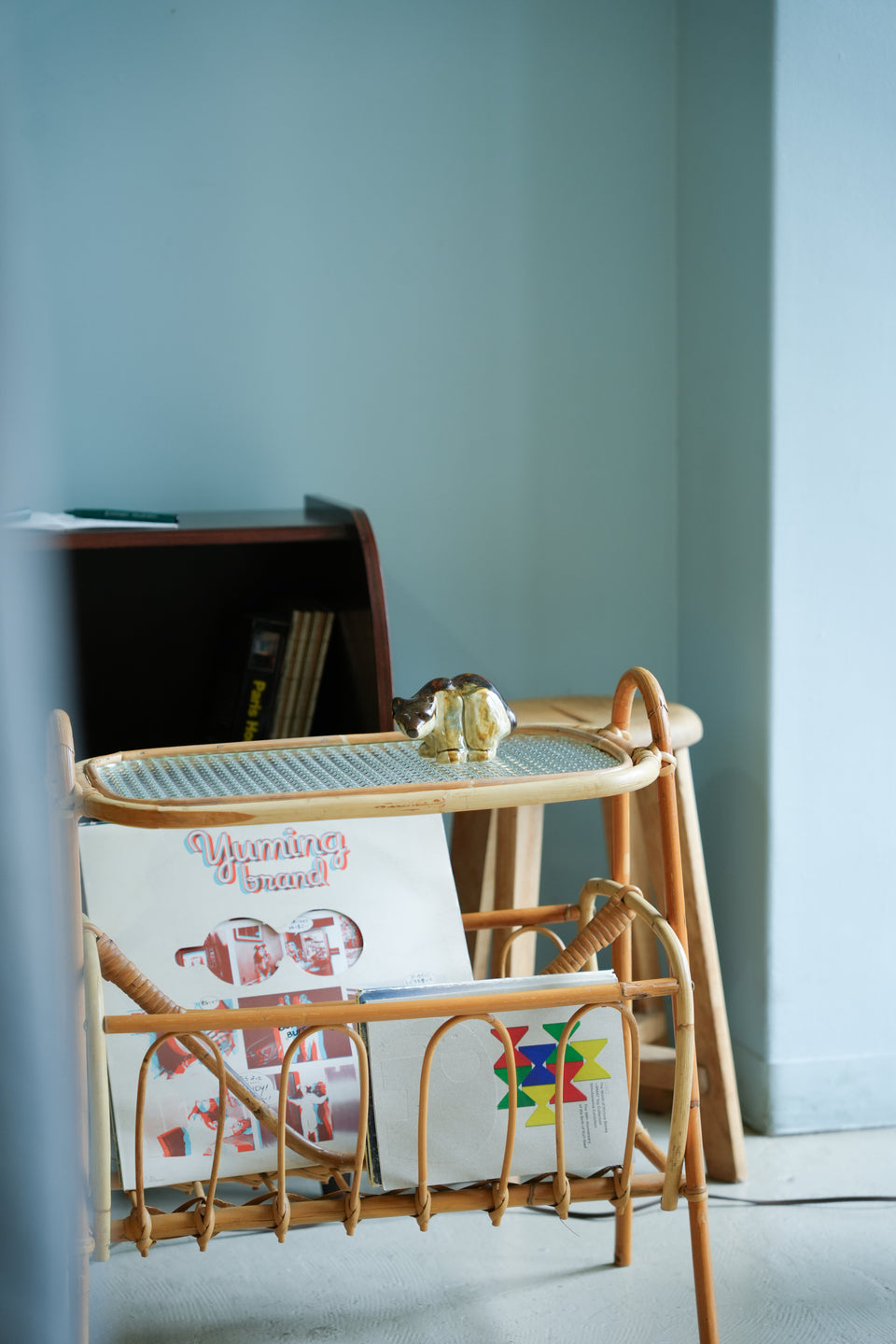 Rattan Glass Top Side Table Danish Vintage/デンマークヴィンテージ ラタン ガラストップ サイドテーブル