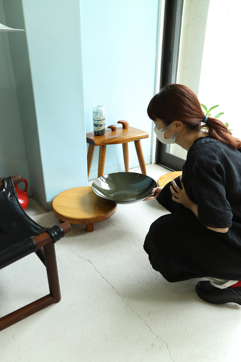 Round Low Table Solid Wood/無垢材 ラウンドローテーブル 花台 ちゃぶ台