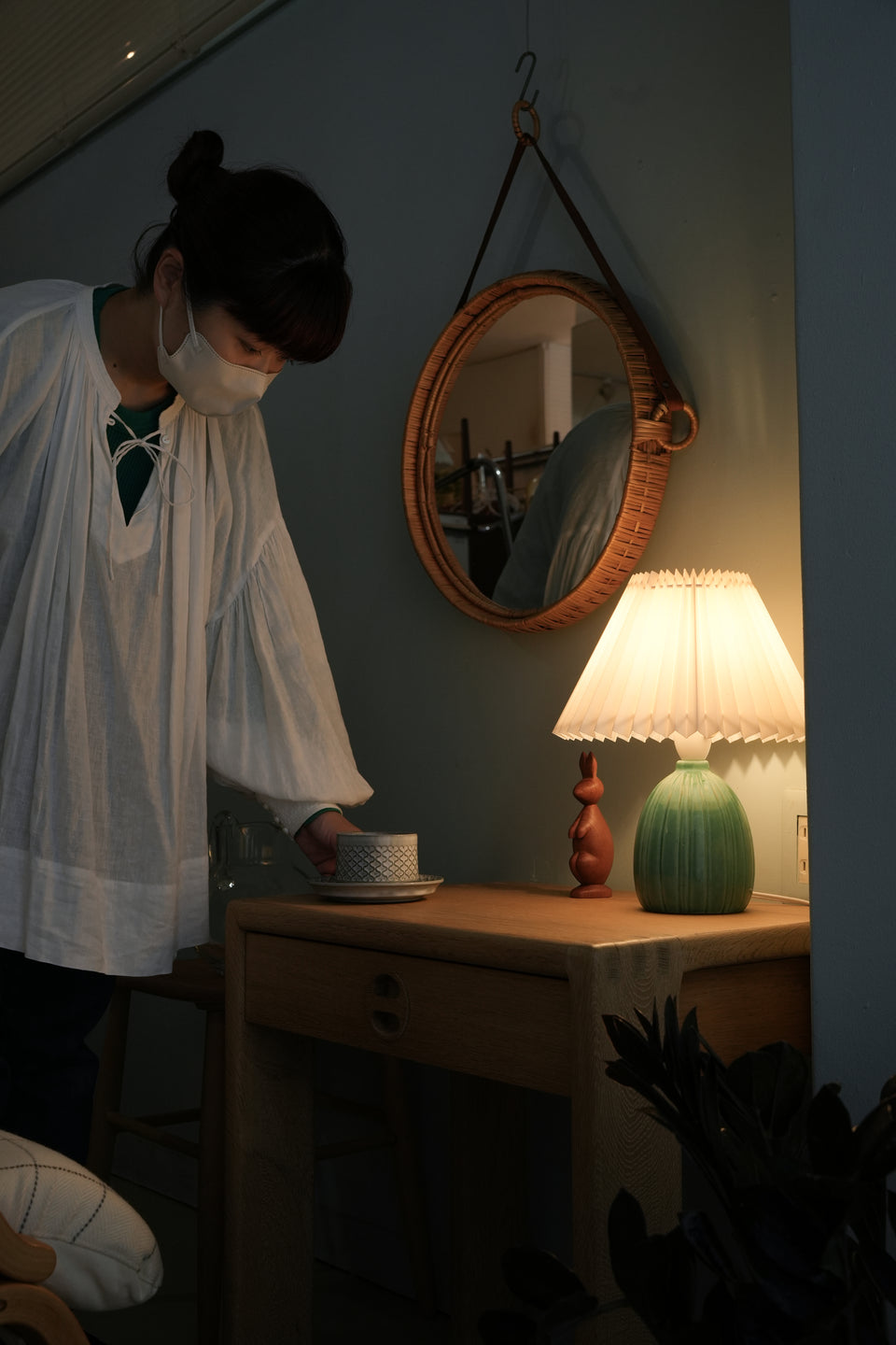 Danish Vintage Green Ceramic Table Lamp/デンマークヴィンテージ テーブルランプ 照明