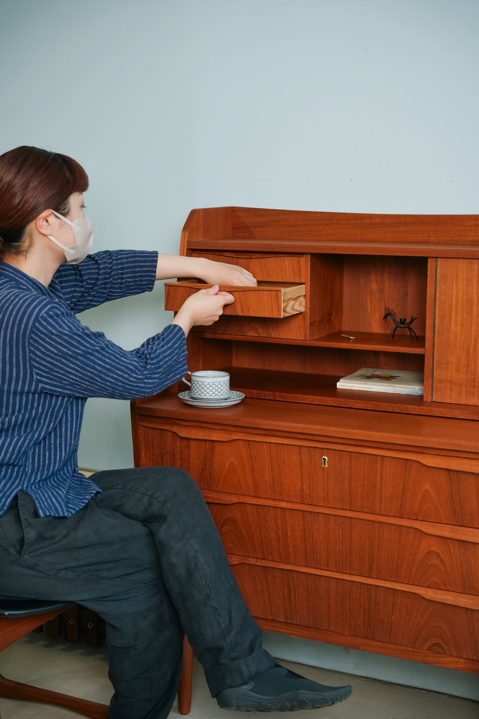 Teak Writing Bureau with Mirror Danish Vintage/デンマークヴィンテージ ライティングビューロー ドレッサー チーク材