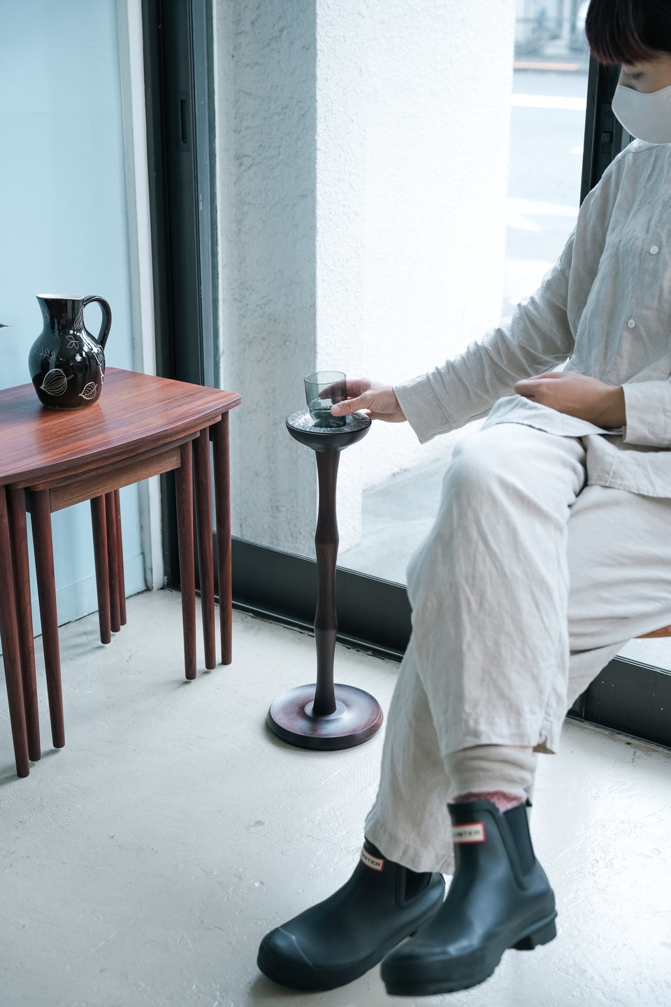 Danish Vintage Rosewood Plant Stand with Pewter Tray/デンマークヴィンテージ プラントスタンド ローズウッド材 トレイ付き
