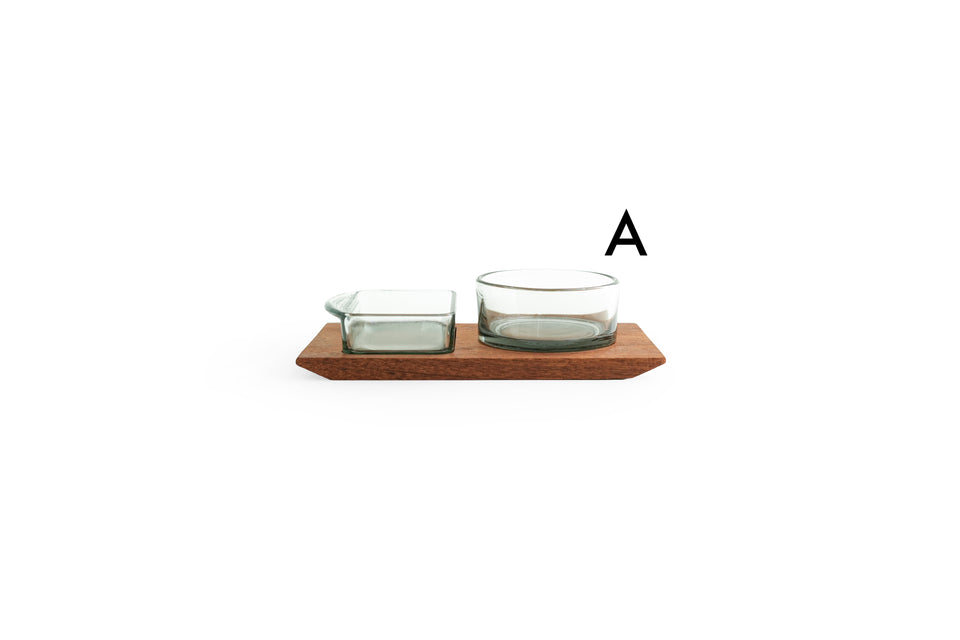 Danish Vintage Teak Serving Tray with Glass Dish/デンマークヴィンテージ チークサービングトレイ ガラス皿 北欧インテリア