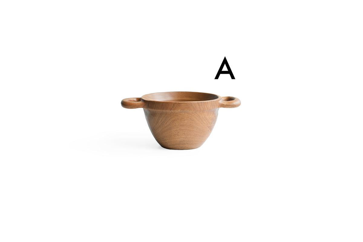 チーク材 ハンドル付きサービングボウル/Solid Teak Serving Bowl with