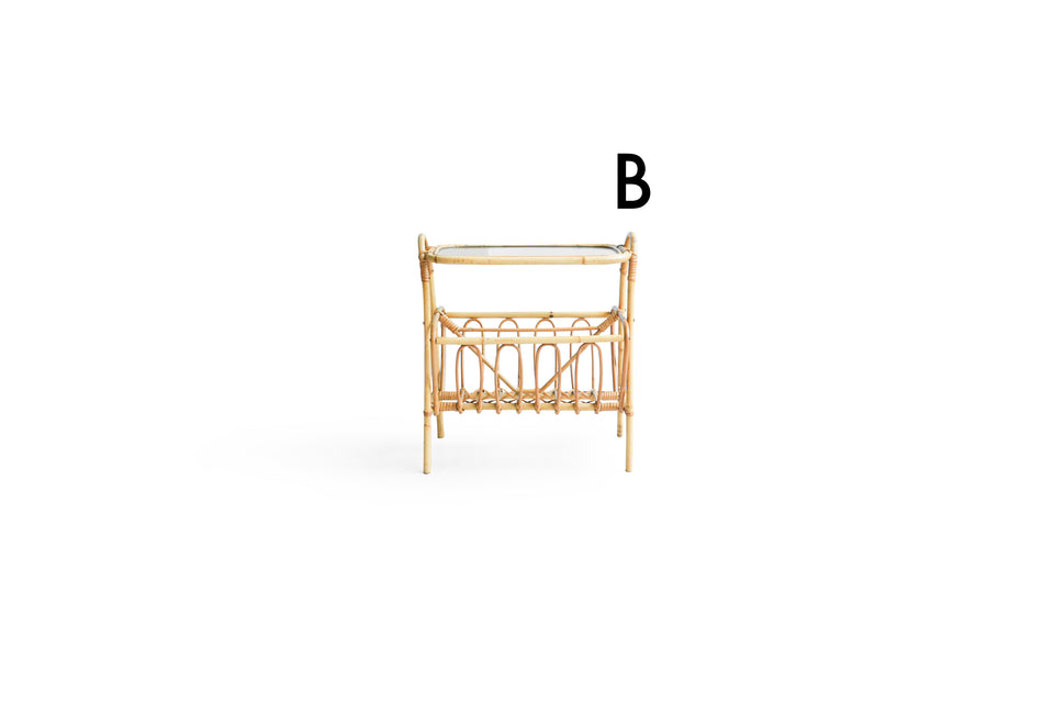 Glass Top Rattan Side Table Danish Vintage/デンマークヴィンテージ ガラストップ ラタンサイドテーブル 北欧家具