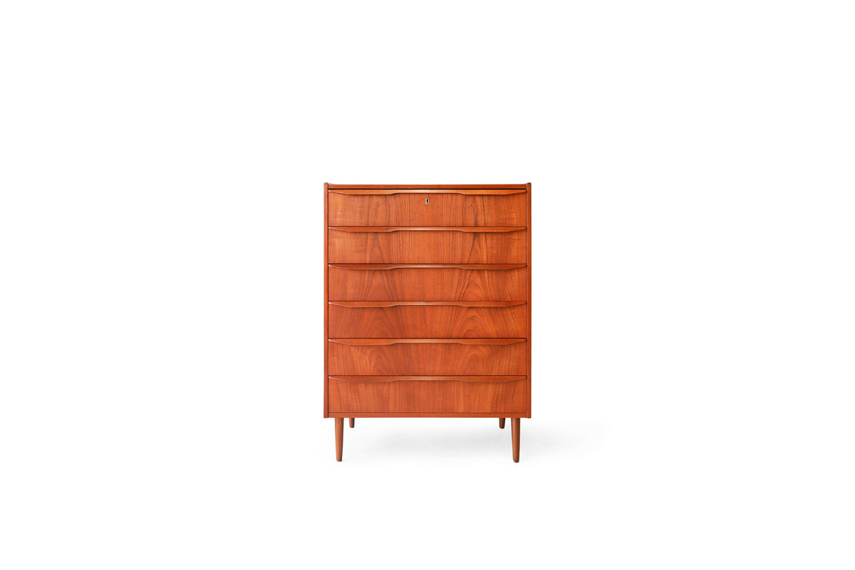 デンマークヴィンテージ ハイチェスト 6段 北欧家具 チーク材/6Drawer