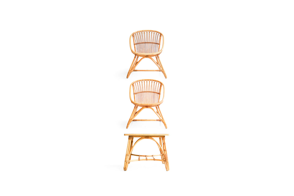 Japanese Vintage Yamakawa Rattan Arm Chair Side Table/山川ラタン アームチェア 菊椅子 サイドテーブル ジャパンヴィンテージ