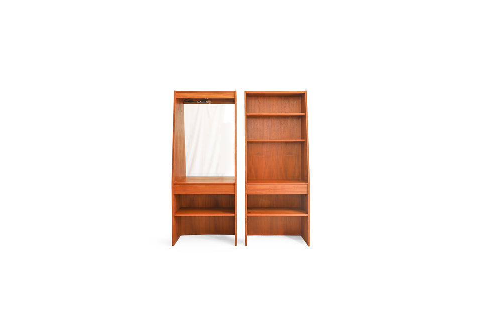 Danish Vintage Teakwood Slim Bookcase Dresser/デンマークヴィンテージ ブックケース 本棚 ドレッサー ミラー チーク材 収納 北欧家具