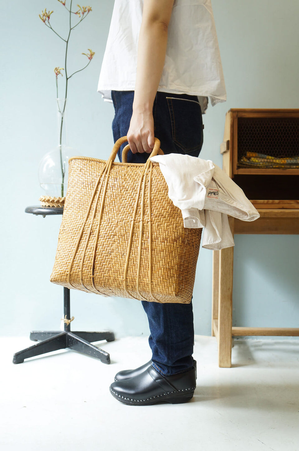 Japanese Vintage Banboo Shopping Basket/ヴィンテージ バンブー カゴバッグ バスケット 竹籠 かばん