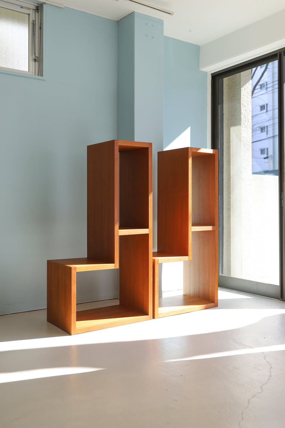 Teakwood L-shaped Open Shelf/チーク材 L字型 スライド オープンシェルフ テレビボード 収納家具
