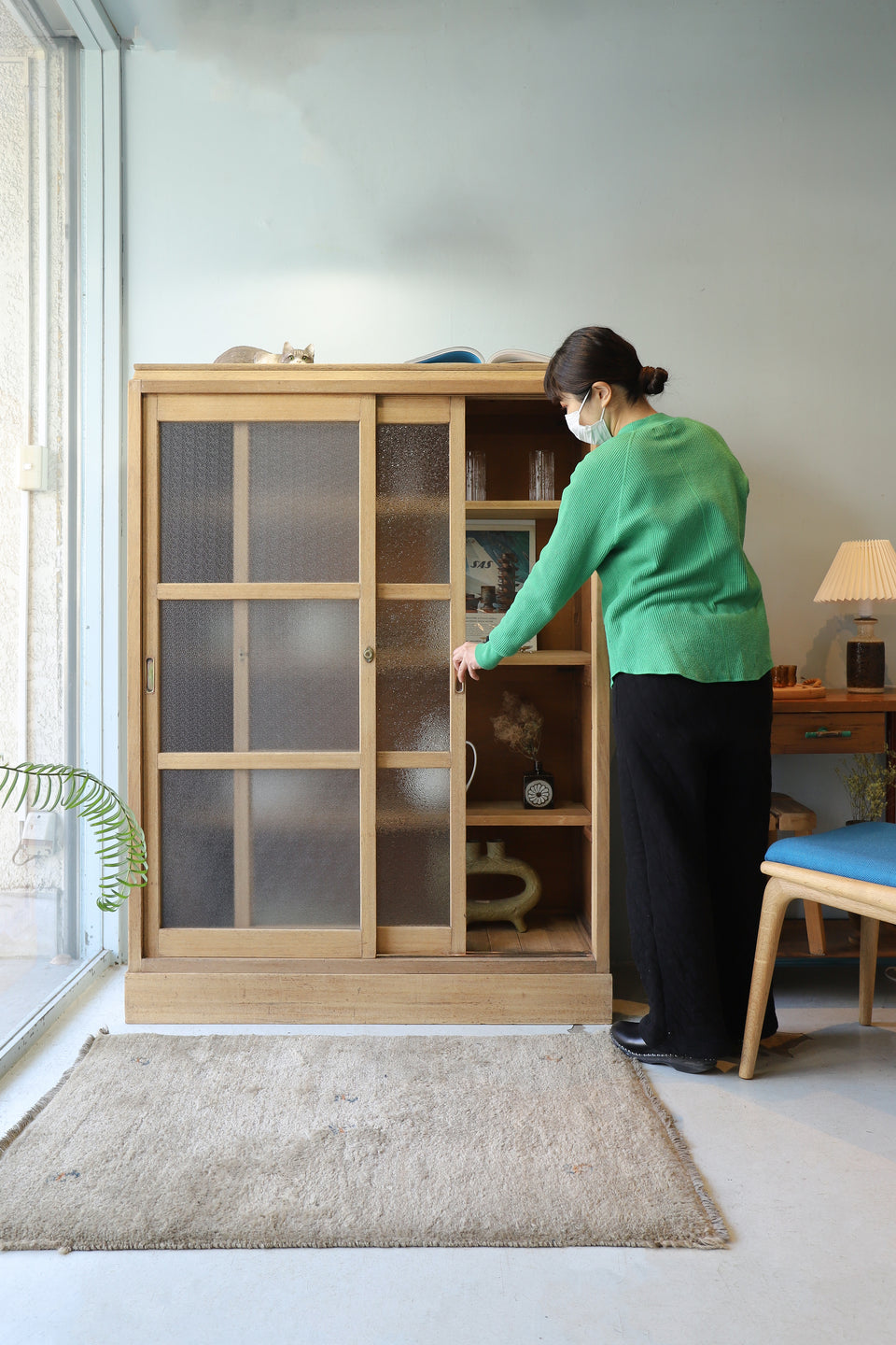 Japanese Vintage Diamond Glass Cabinet/ジャパンヴィンテージ ダイヤガラス キャビネット 戸棚 収納 古道具