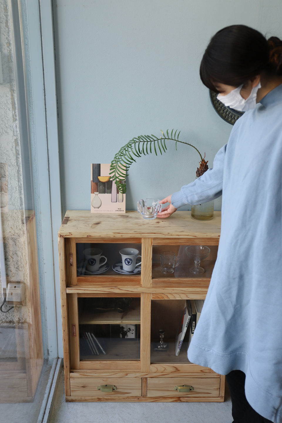 Japanese Vintage Glass Tea Cabinet/ジャパンヴィンテージ ガラスキャビネット 茶箪笥 収納 古道具