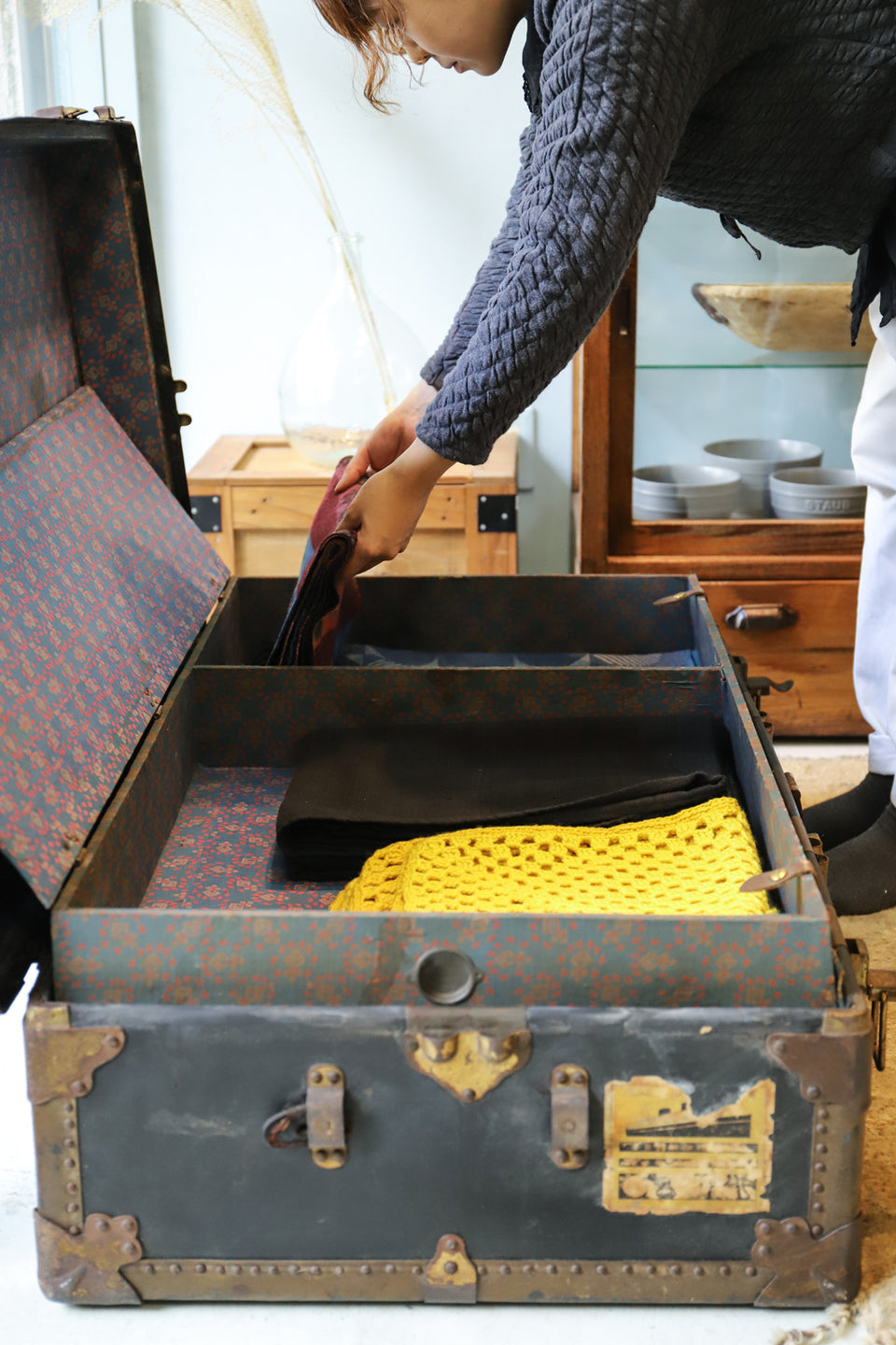 US Antique Steamer Trunk/アメリカ アンティーク スチーマートランク スーツケース