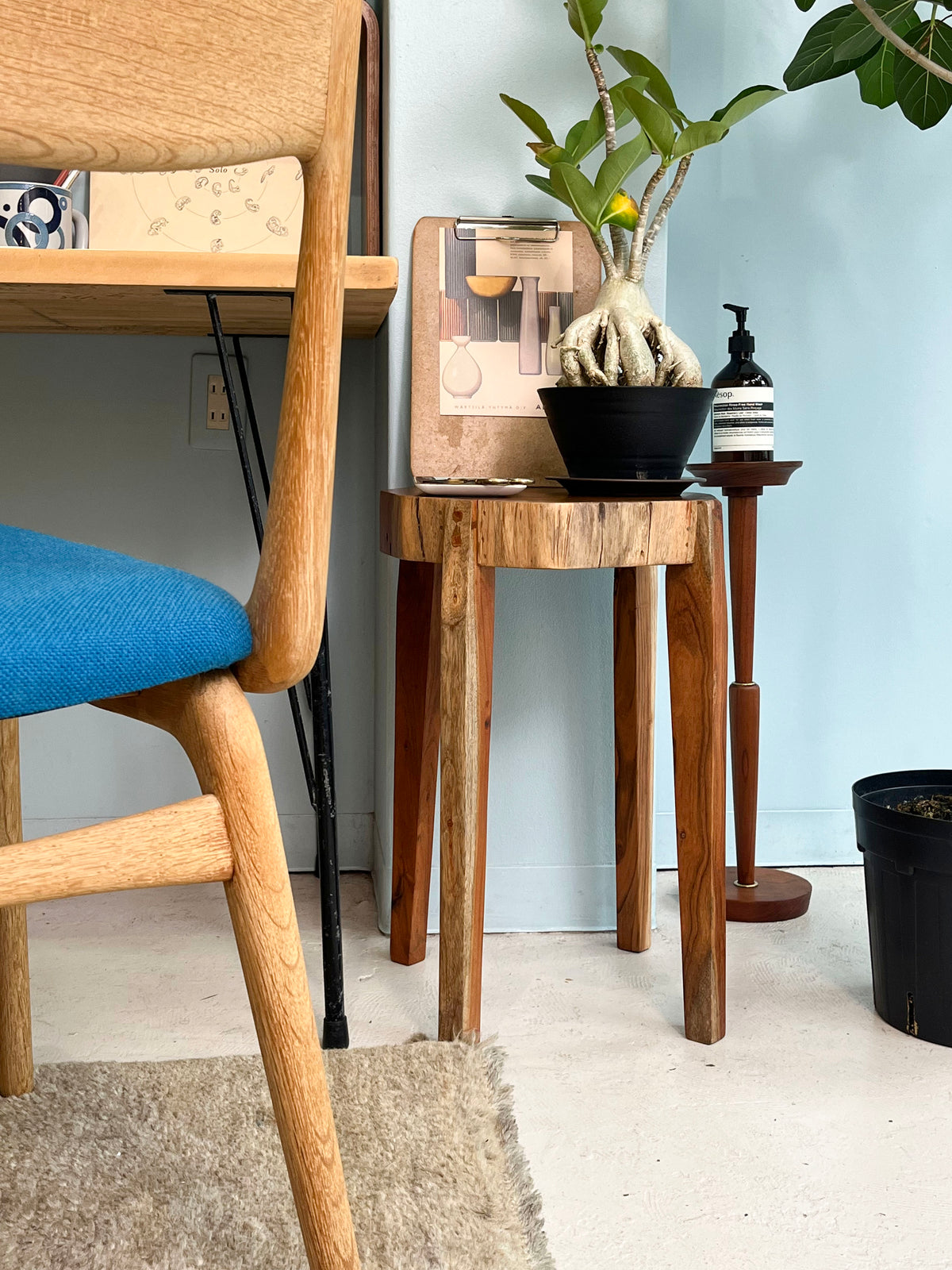 無垢材 サイドテーブル 花台 一枚板/Solid Wood Side Table Floor