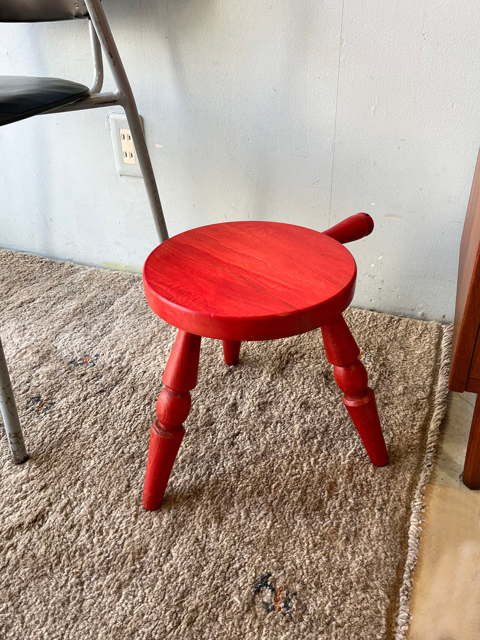 HIDA Milk Stool Red Japanese Modern/飛騨産業 ミルクスツール キツツキマーク 花台 椅子 ヴィンテージ